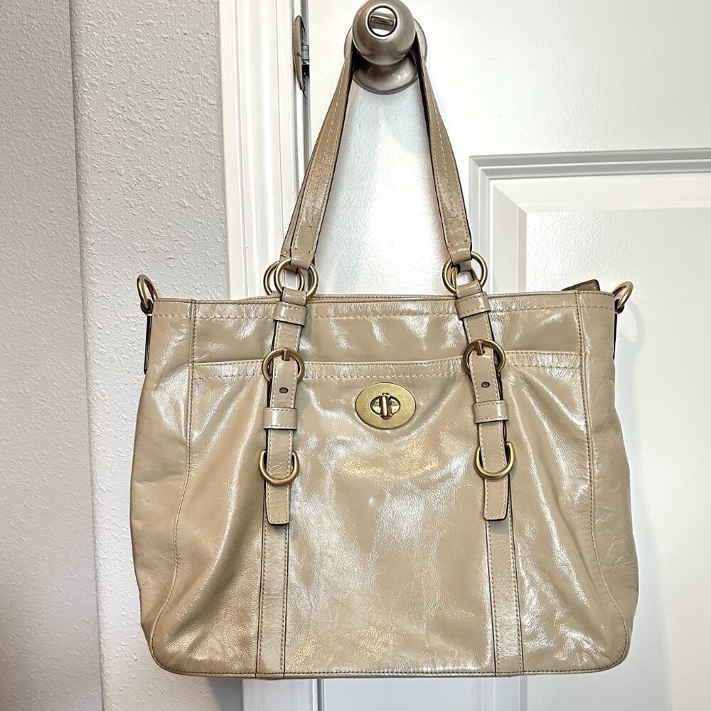 COACH | Chelsea Taupe Patent Leather Tote Satchel Bag F14022 | Cream
